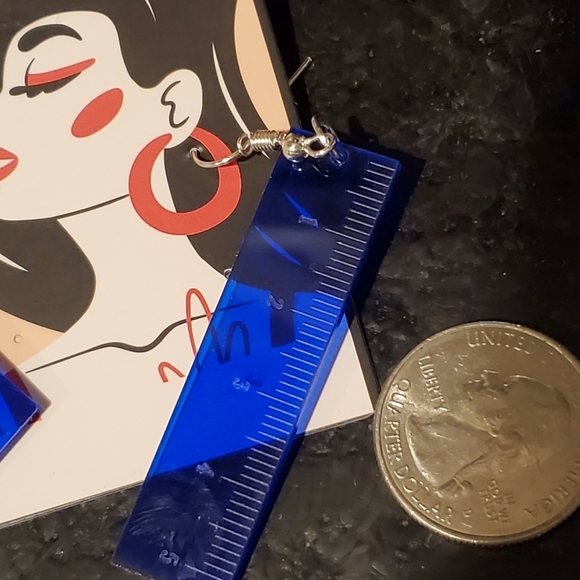 - mini riuler set DEEP blue Rulers that are transparent earrings - Picture 2 of 2